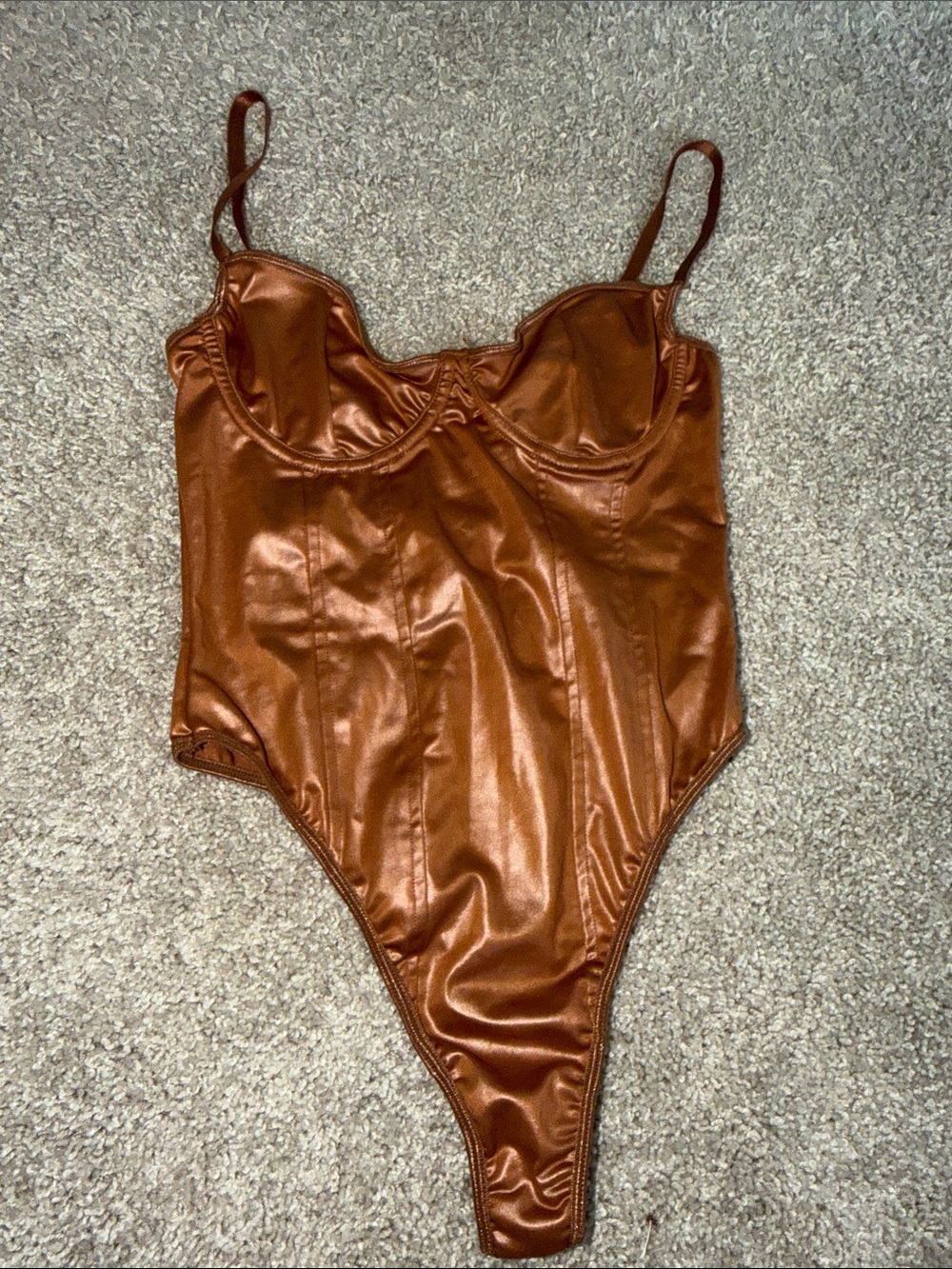 Satin-Effect Brown One-Piece Bodysuit for Kids